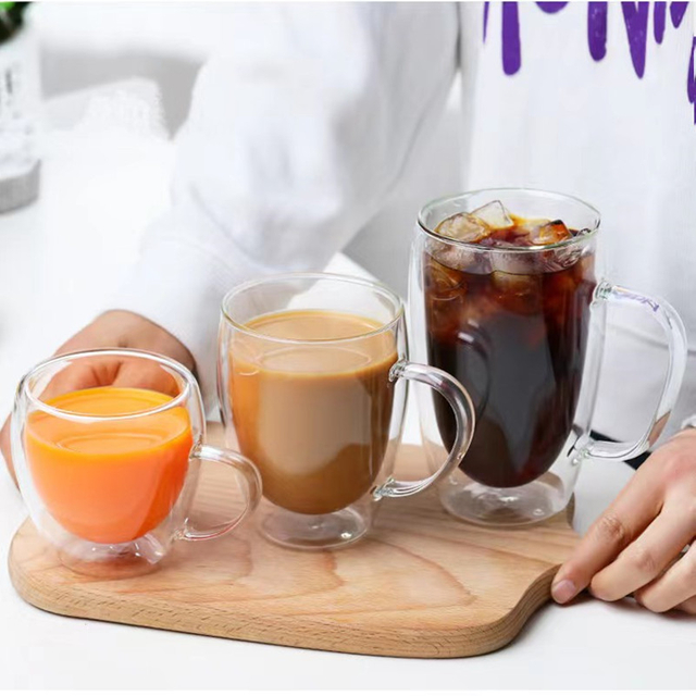 Double Wall Clear Glass Coffee Mug With Handle