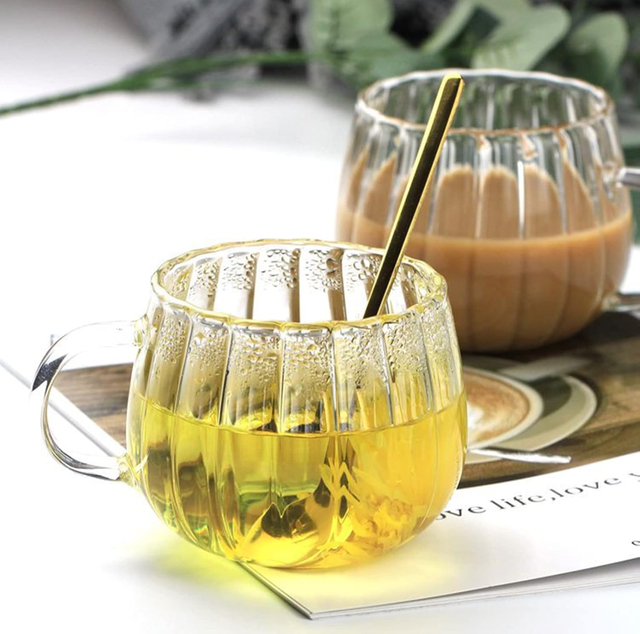 100ml Double Walled Ribbed Glass Coffee Mug with Handle