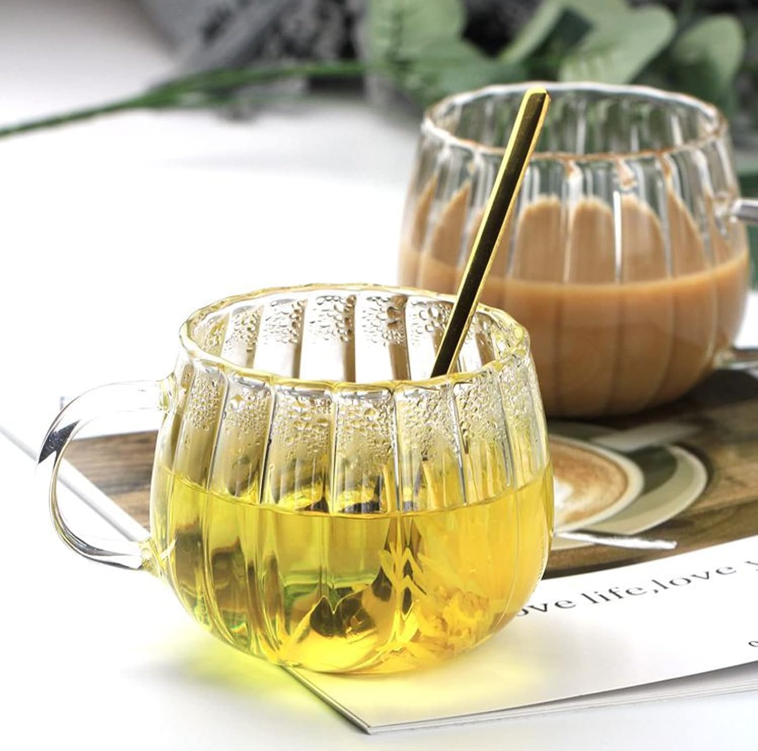 100ml Double Walled Ribbed Glass Coffee Mug with Handle