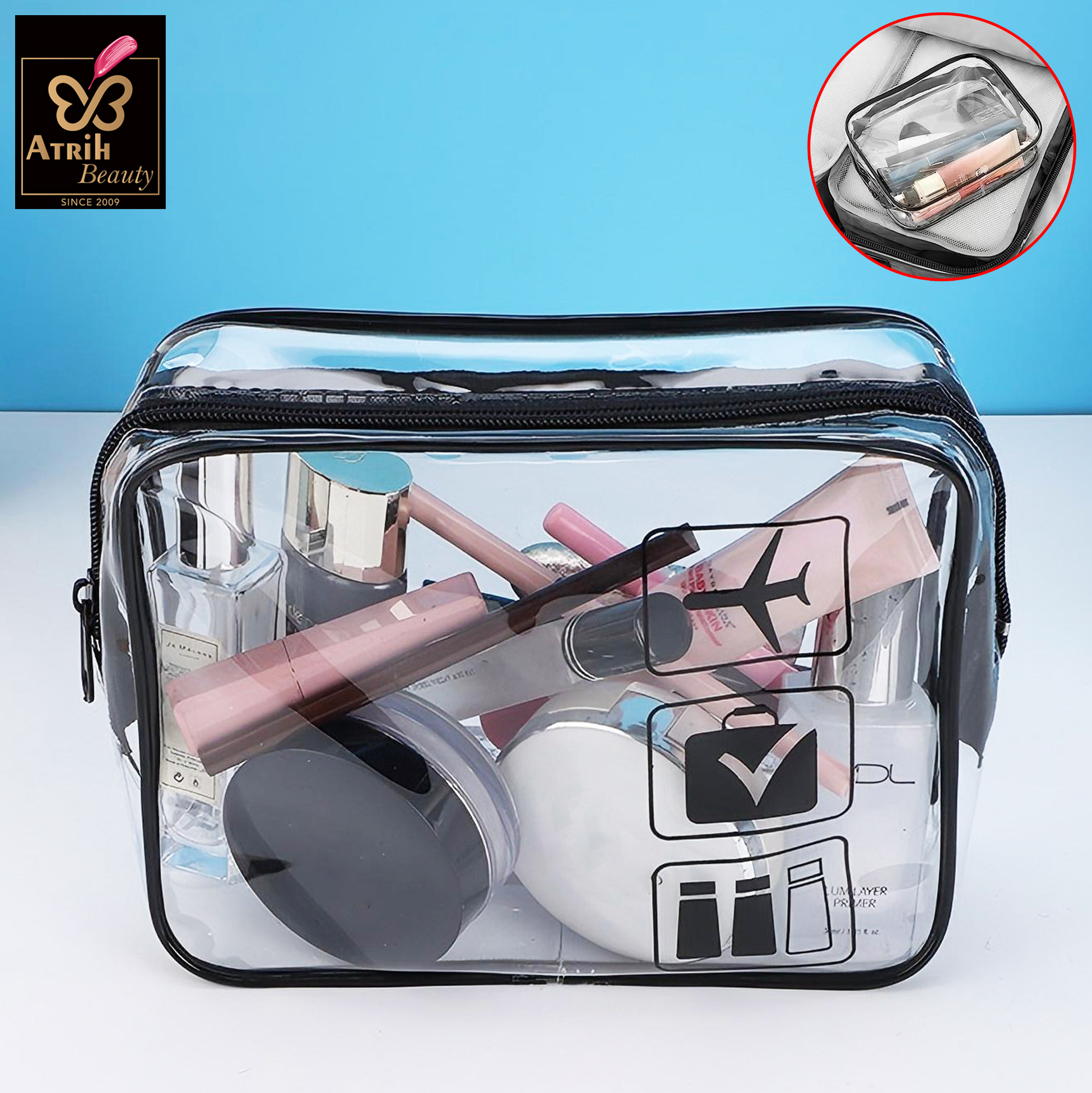 Transparent Travel Themed Zipper Pouches 