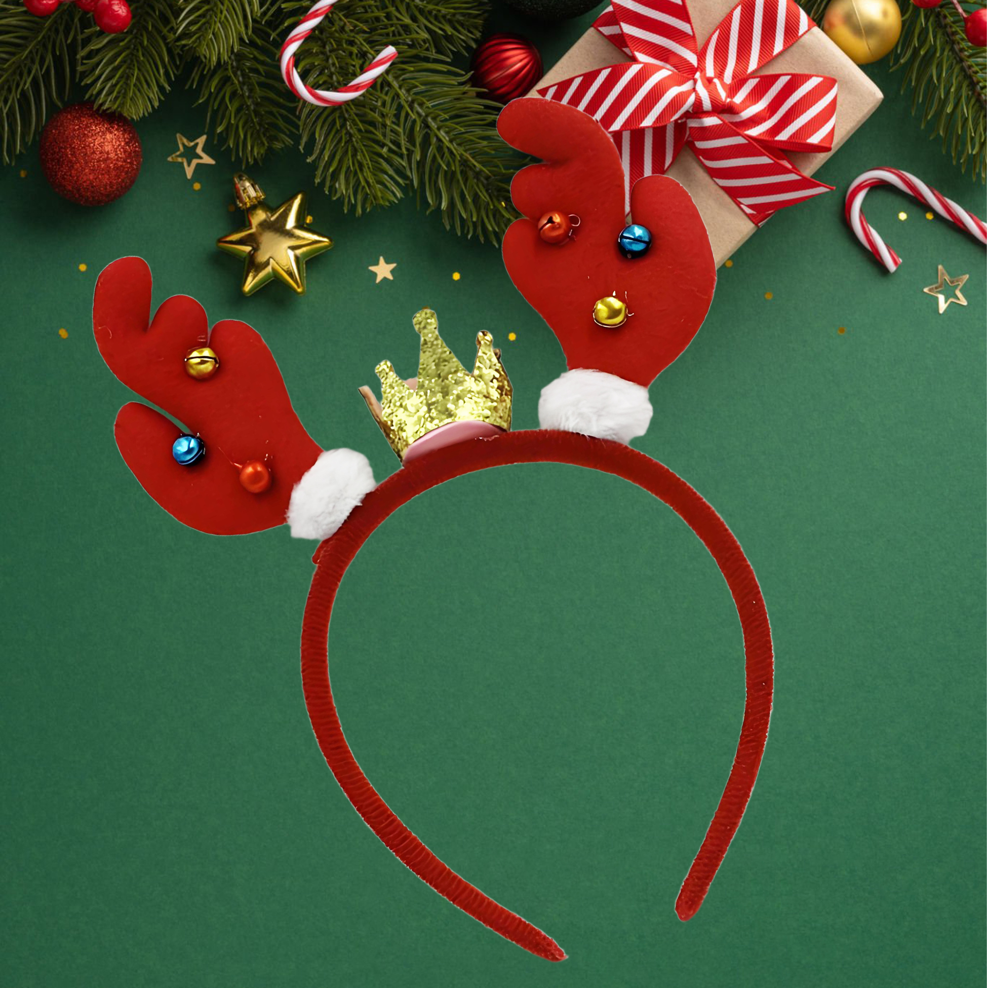 Christmas Reindeer Antler Headband with Crown