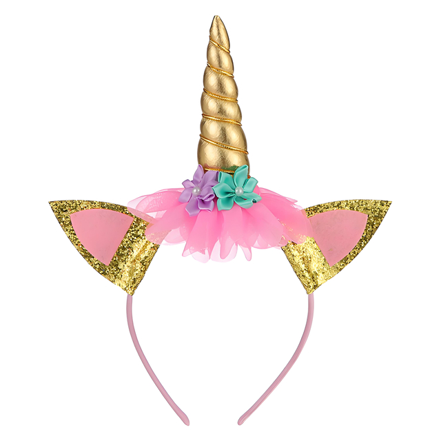 Unicorn Headband with Ears and Flowers