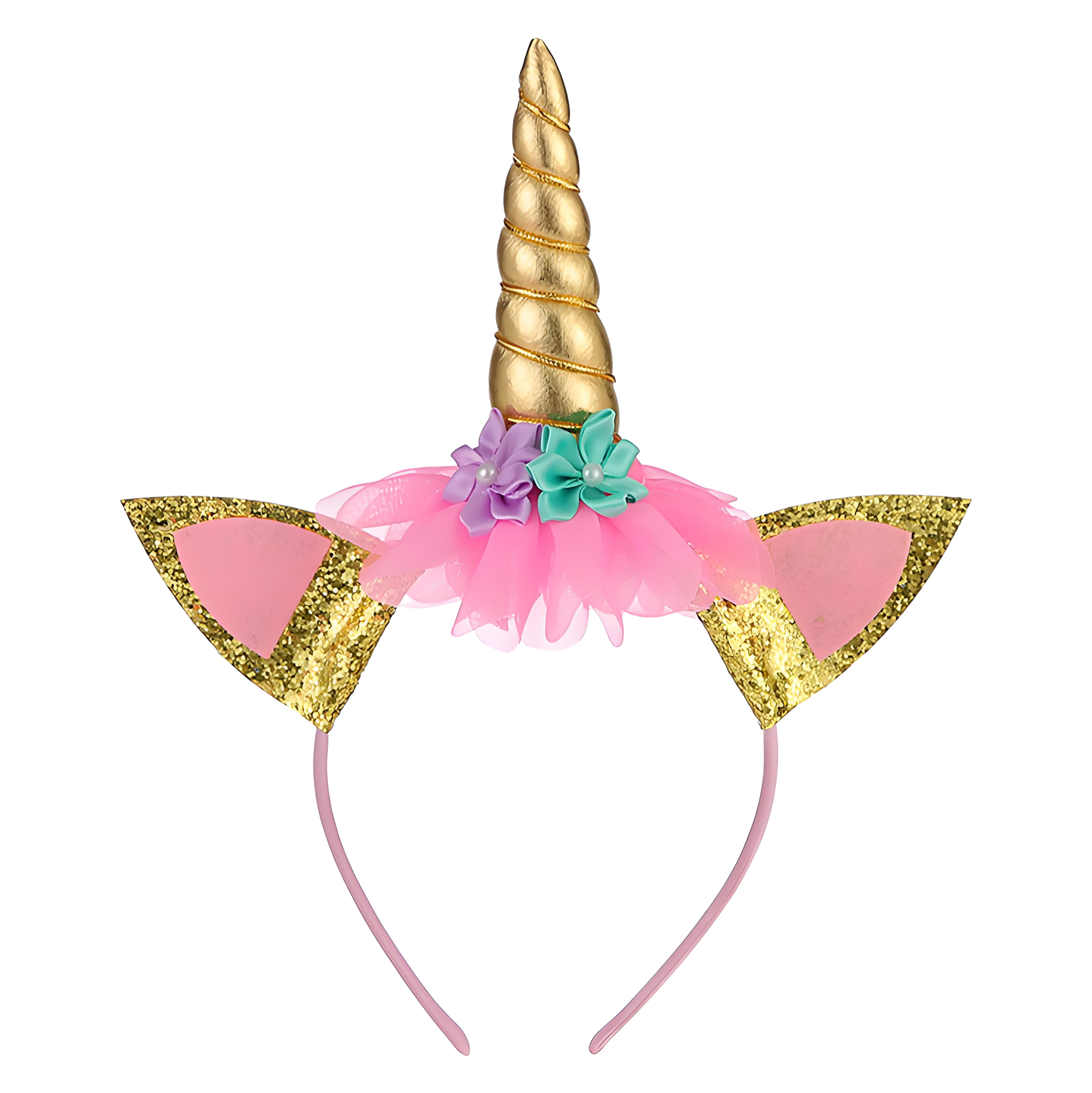 Unicorn Headband with Ears and Flowers