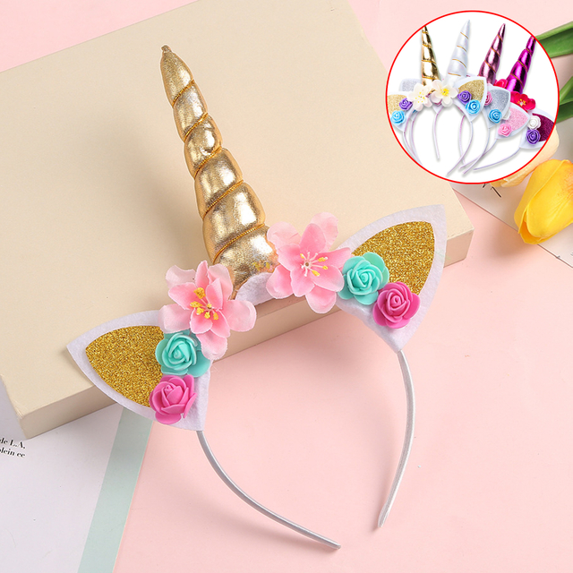 Unicorn Headband with Flower Decorations