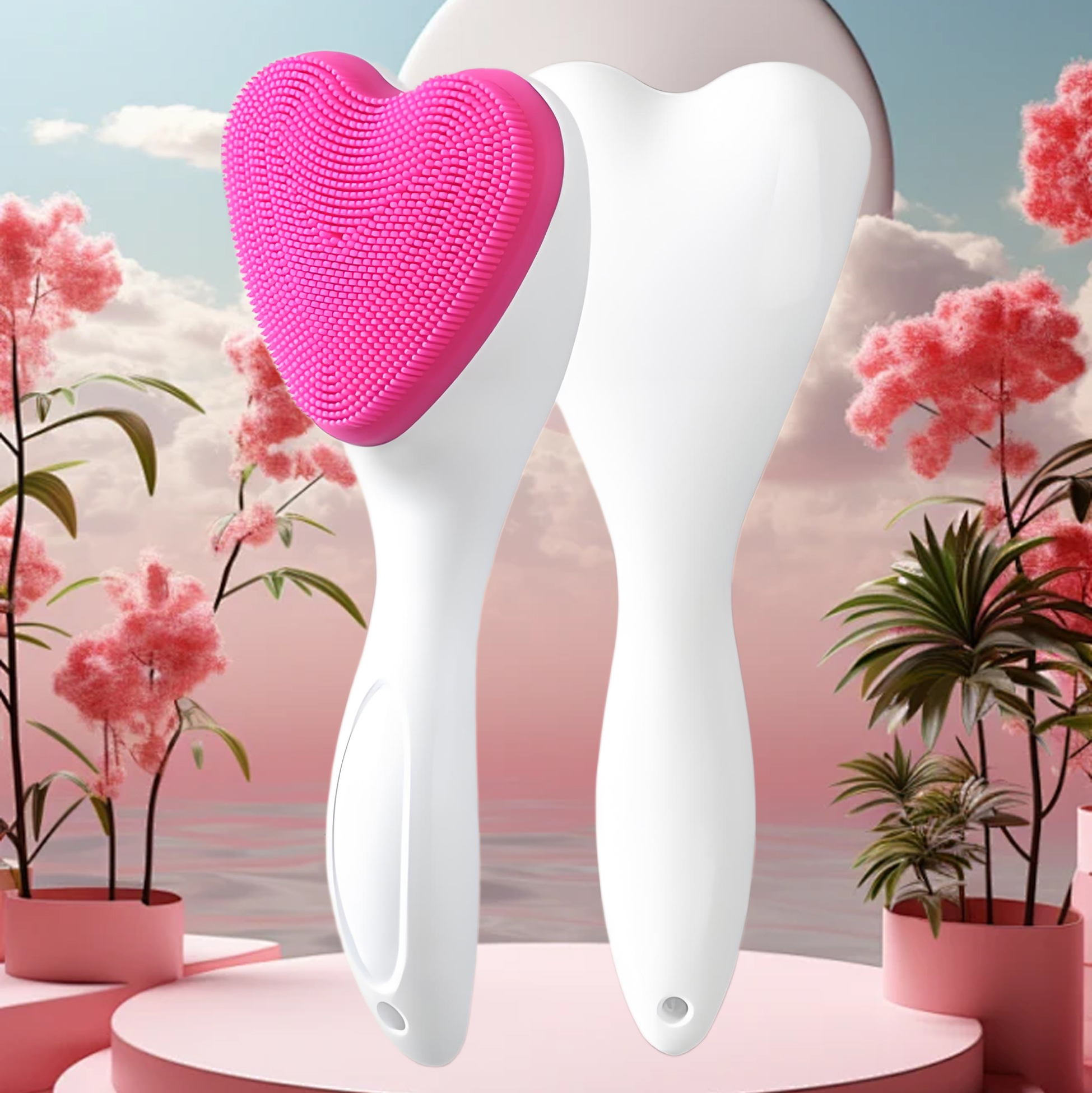 Heart Shaped Silicone Facial Cleansing Brush with Handle