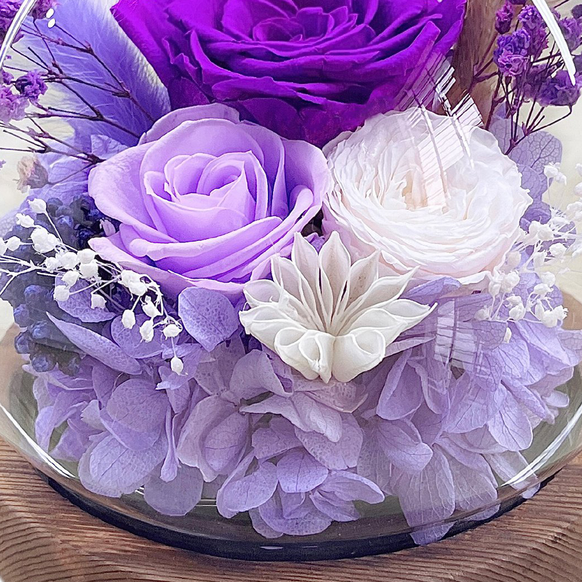 Preserved Flower Dome with Wooden Base