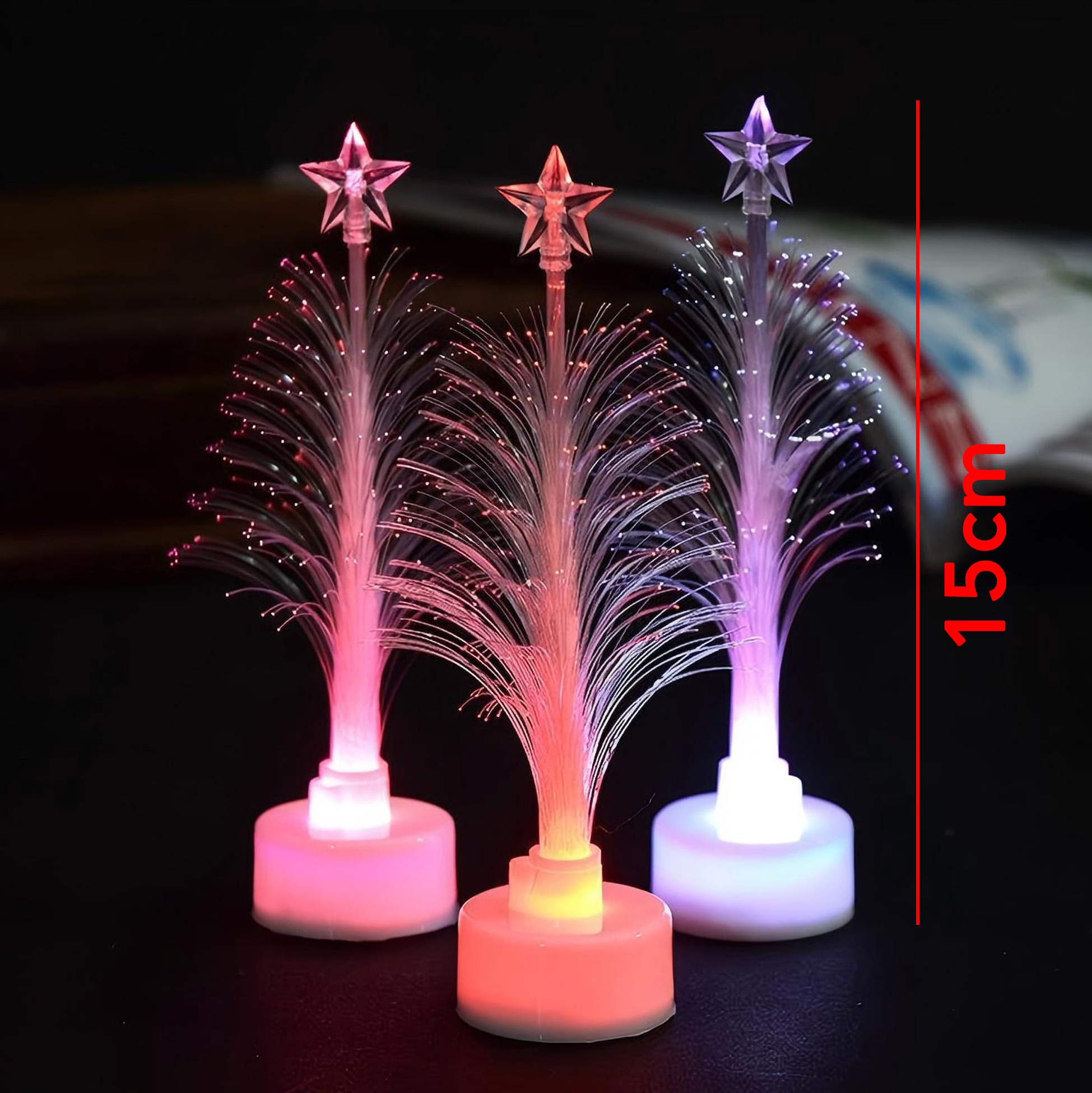 Mini LED Lit Fiber Optic Christmas Trees with Star Toppers