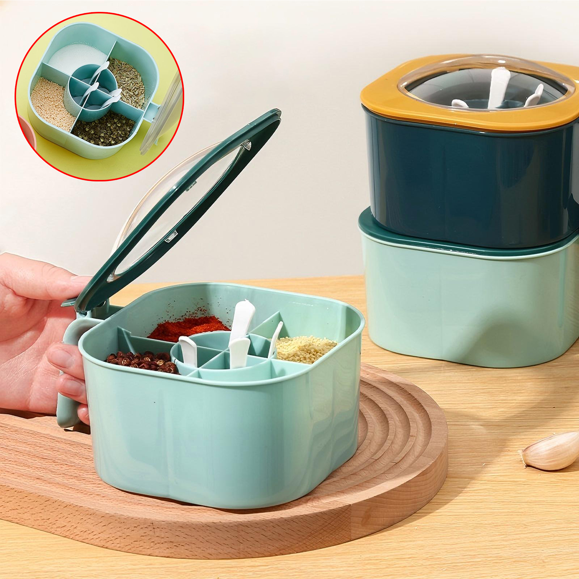Multi Compartment Plastic Spice Storage Container