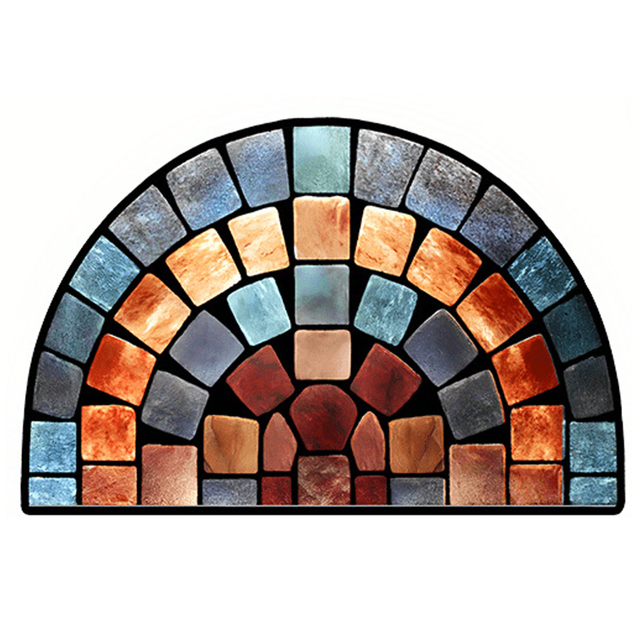 Stained - Glass - Patterned Half - Moon Door Mat