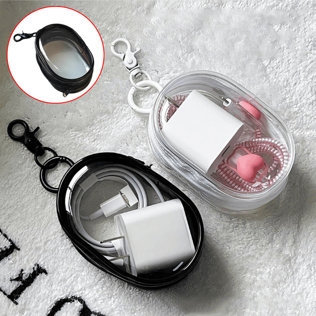 Transparent Oval-Shaped Zippered Keychain Pouch