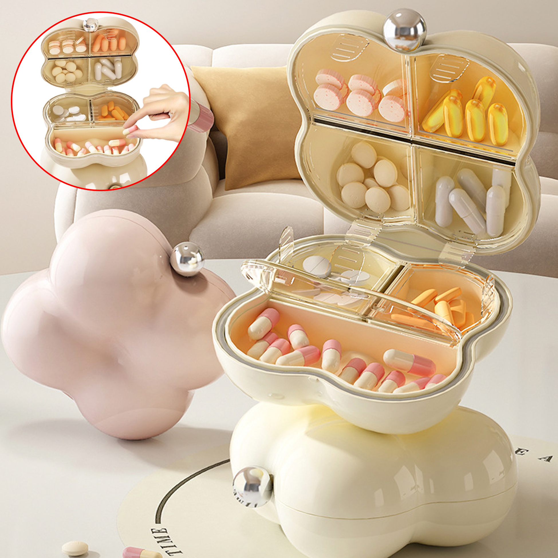 Four Compartment Portable Pill Organizer