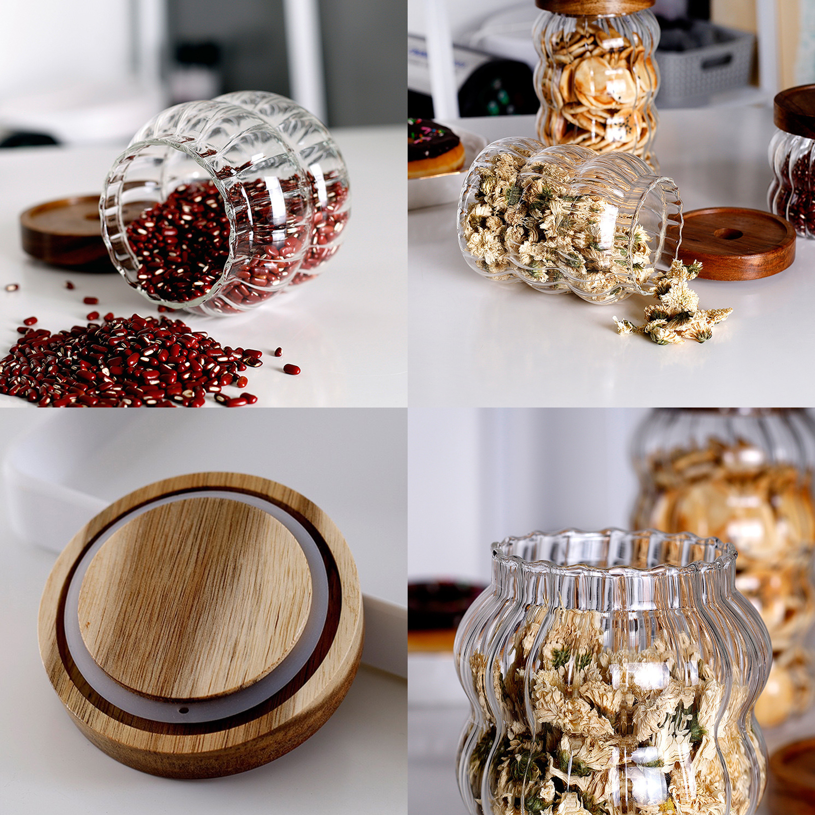 Airtight Bamboo Lid Glass Storage Jars for Home Use