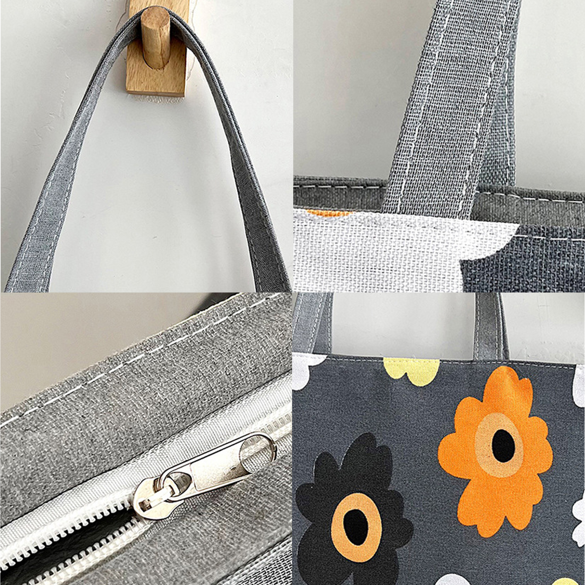 Floral Print Oxford Tote Bag, Large Capacity Reusable Grocery Bag