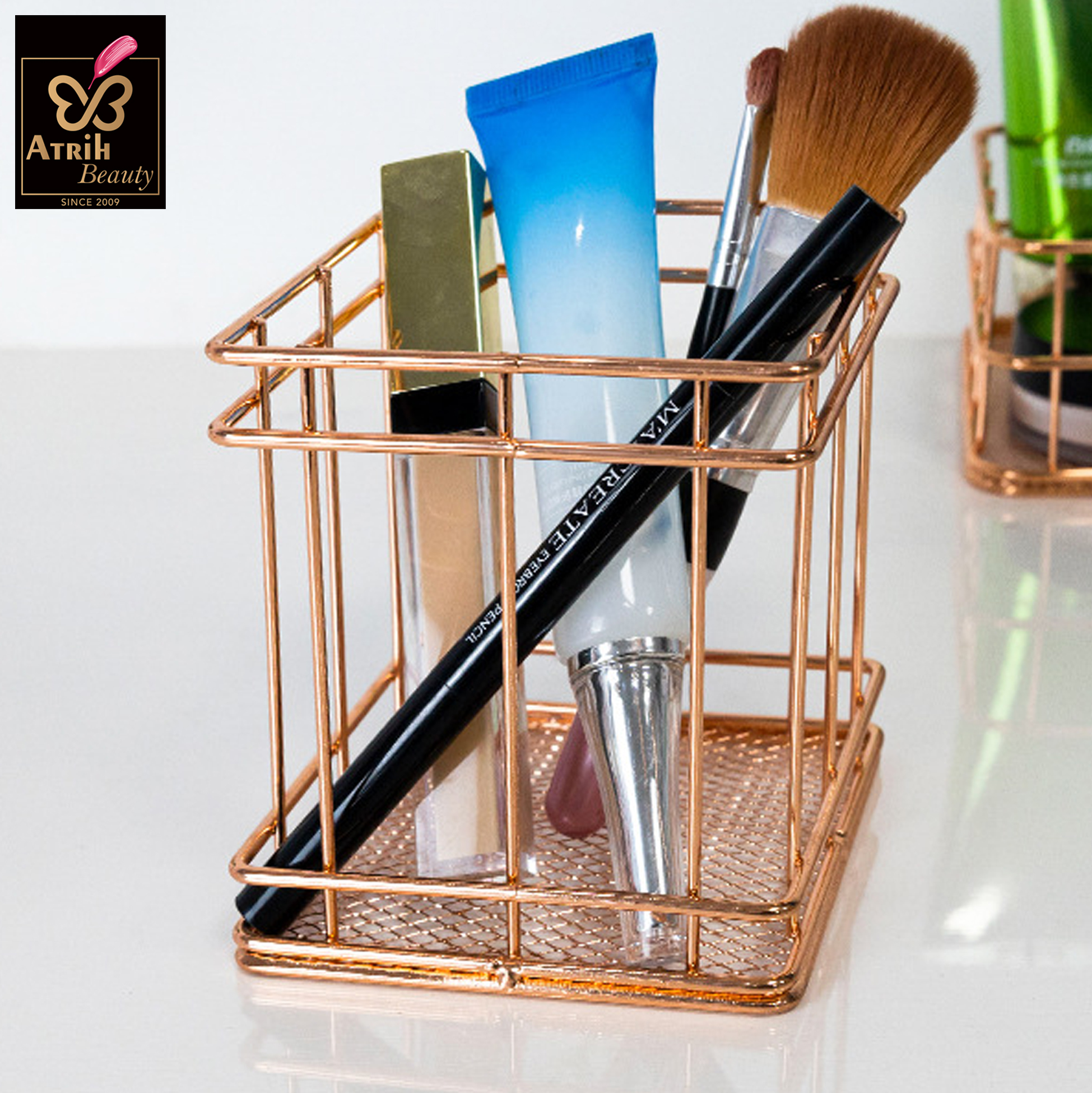 Rose Gold Iron Makeup Brush Organizer
