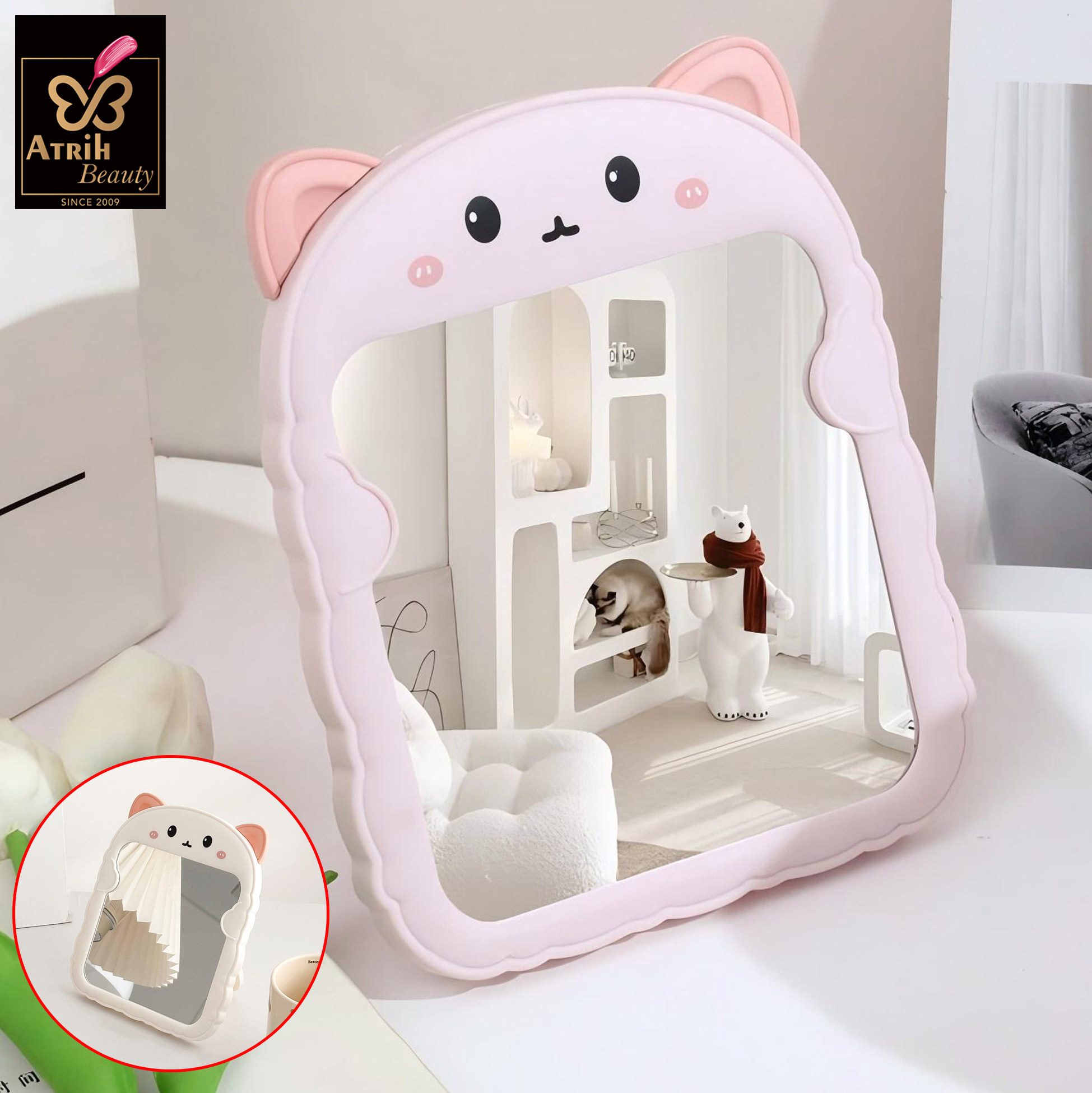 Cute Animal Shaped Pink Makeup Mirror