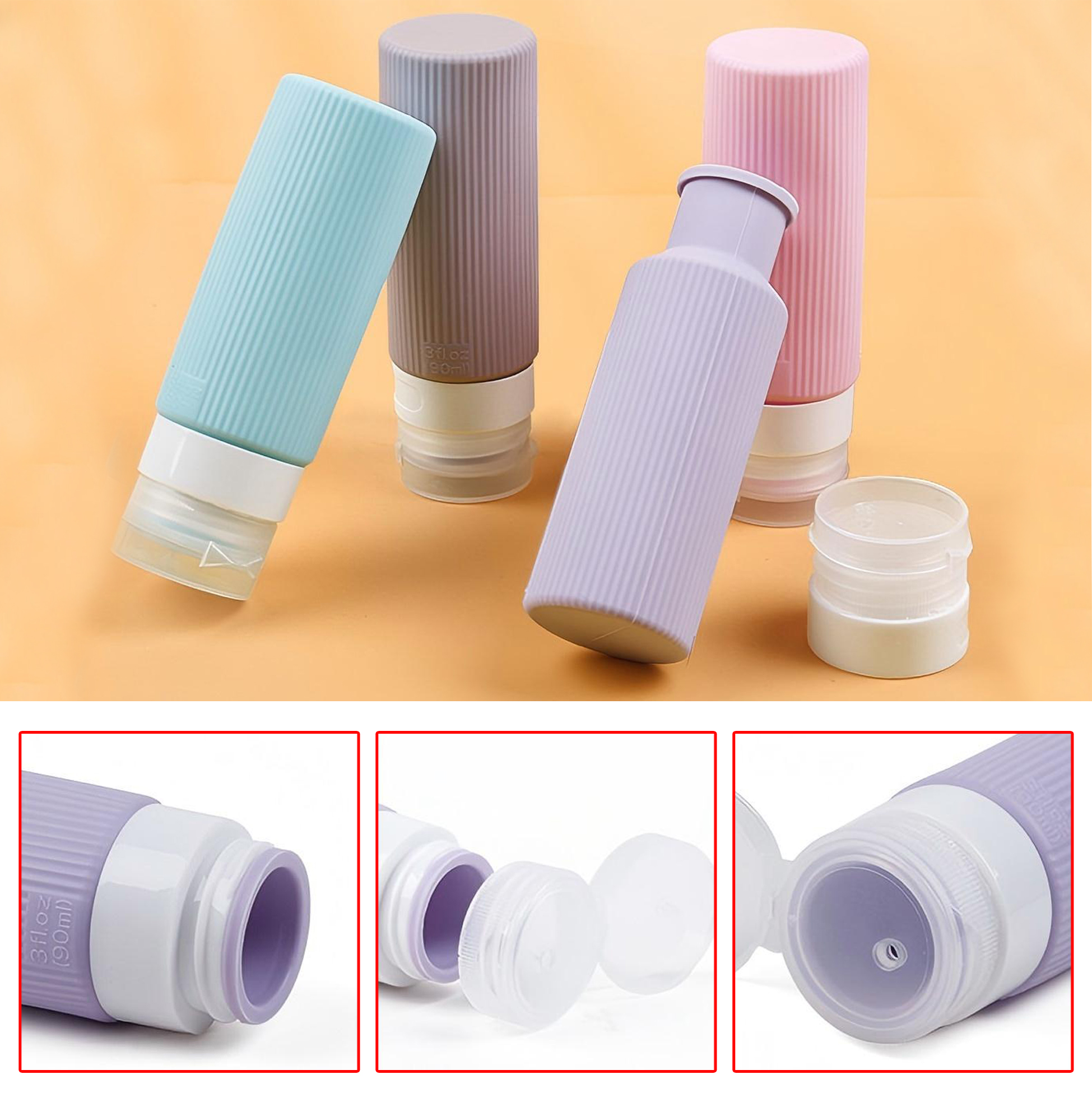 4 - Piece Set of 90ml Silicone Travel Bottles