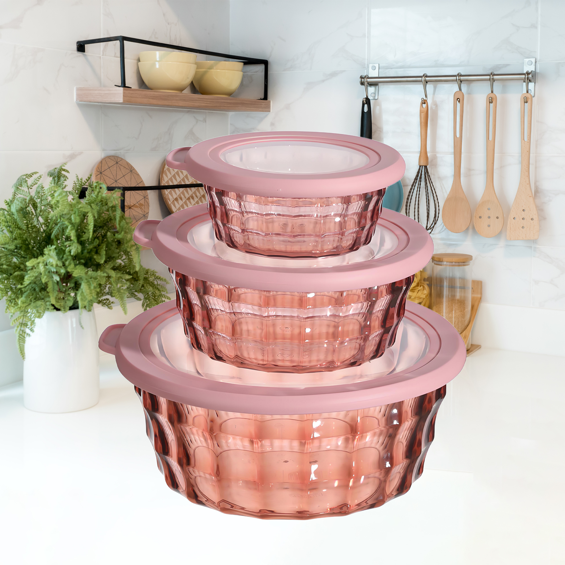 3 Piece Plastic Salad Bowl Set with Lids