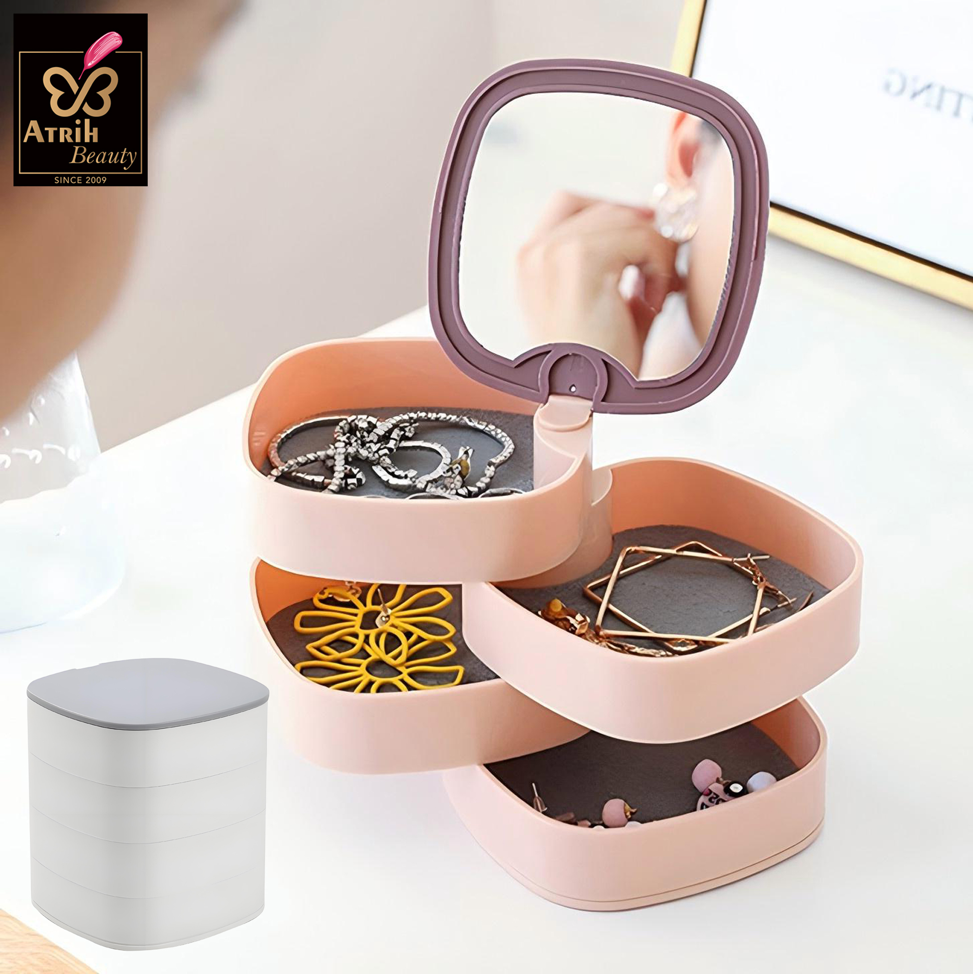 4 Tier Jewelry Storage Box with Mirror