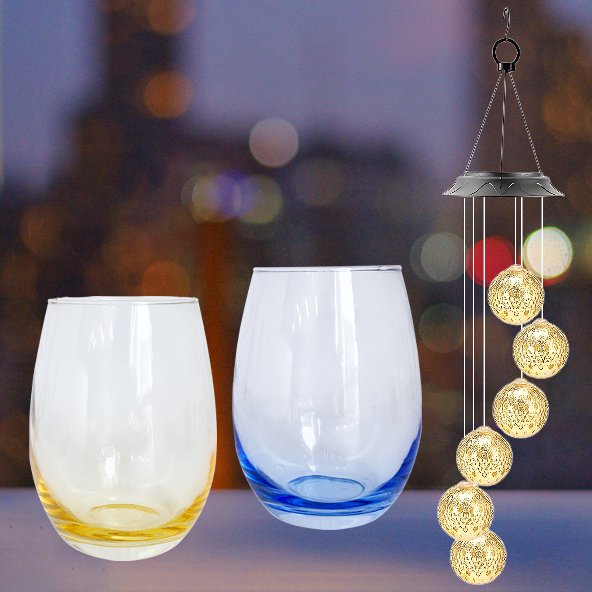 Romantic Wine Glass & Hanging Night Light Set