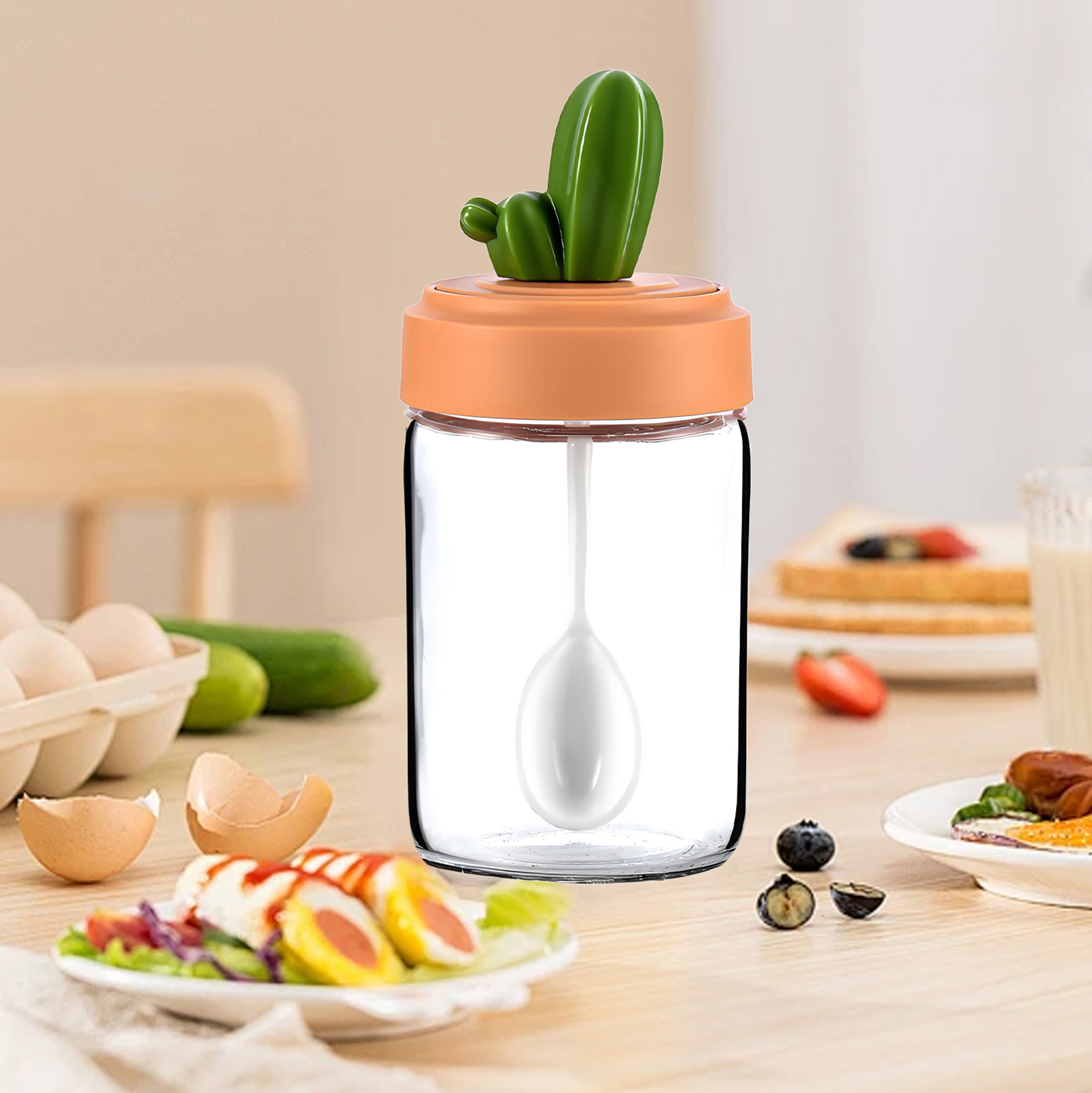 Cactus Topped Glass Seasoning Jar