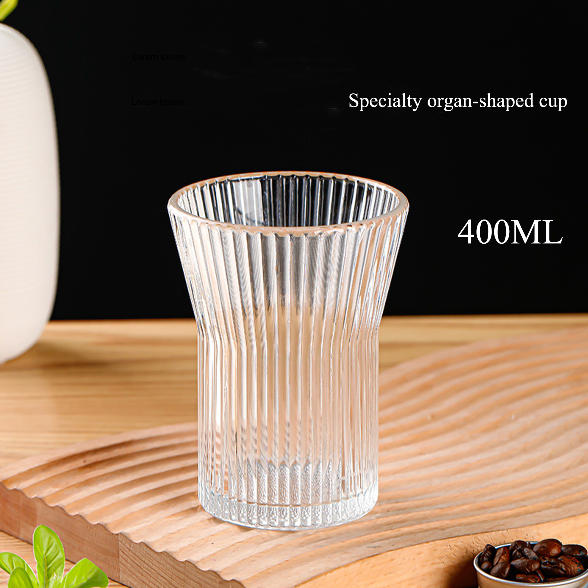 400ML Capacity Elegant Clear Striped Glass Water Cup