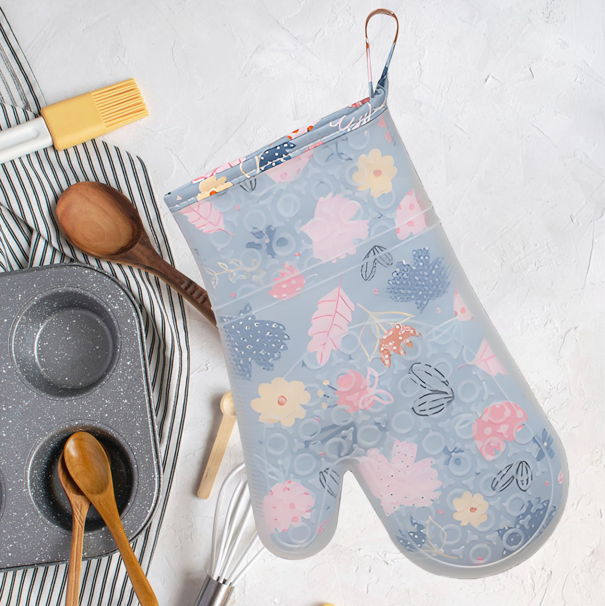 Floral Themed Silicone Oven Mitt
