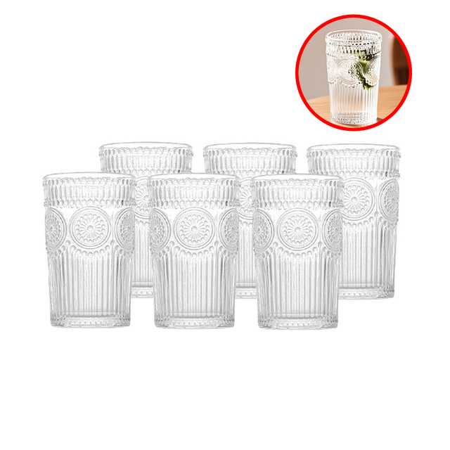 350ML Sunflower Embossed Clear Glass Cup