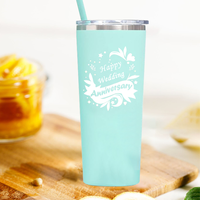 Mint Green Stainless Steel Tumbler Set with Rhinestone Keychain