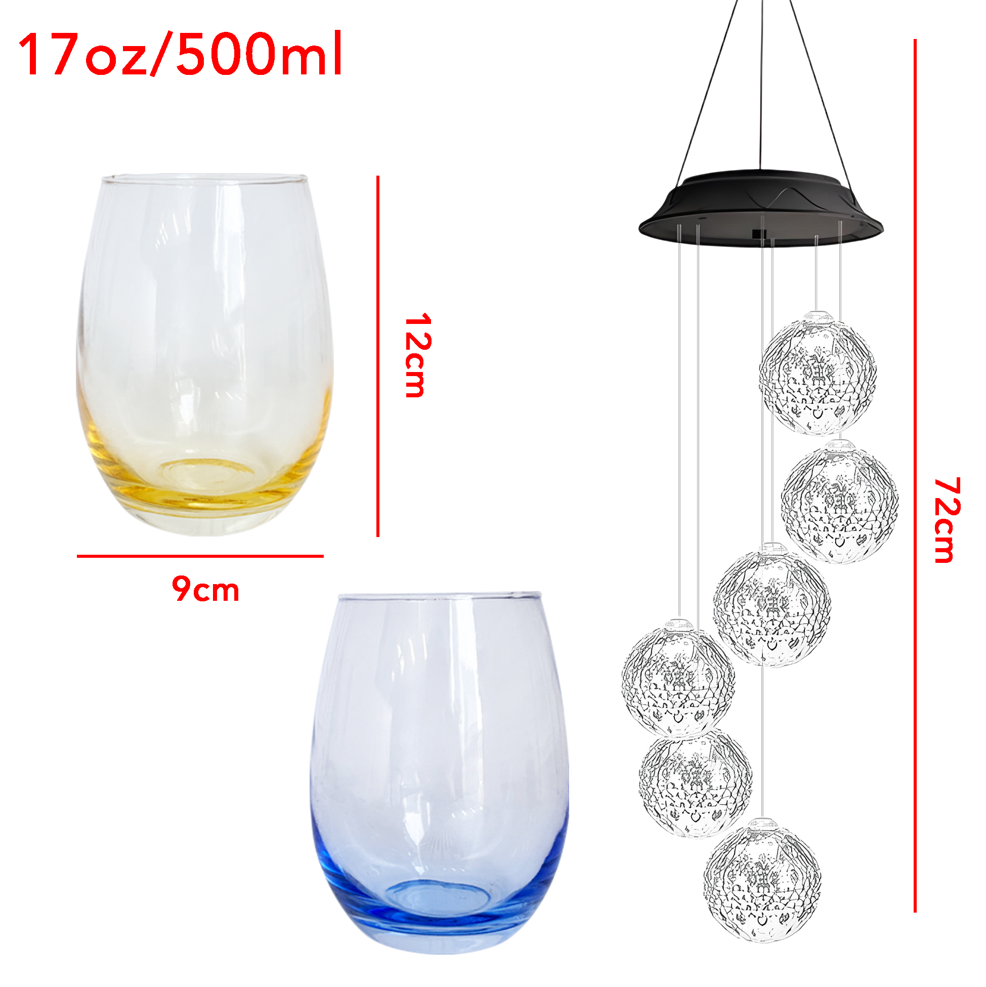 Romantic Globe Wind Chime & Color Tinted Wine Glass Set