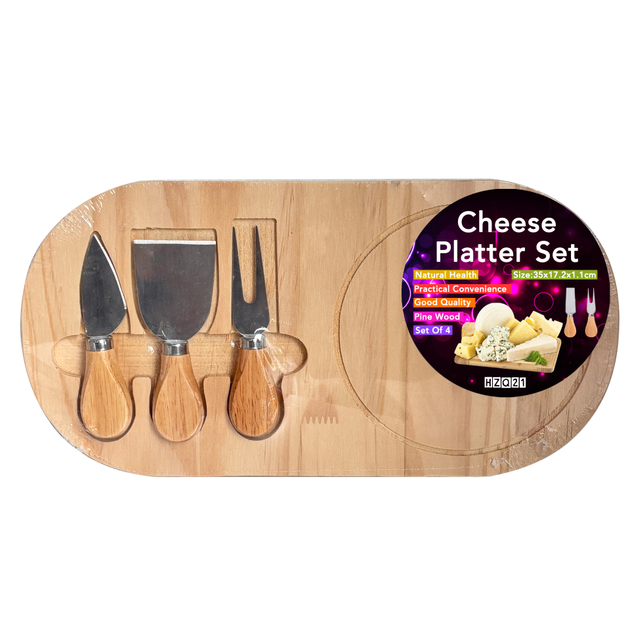 Oval Wooden Cheese Board Set with 3 Tools