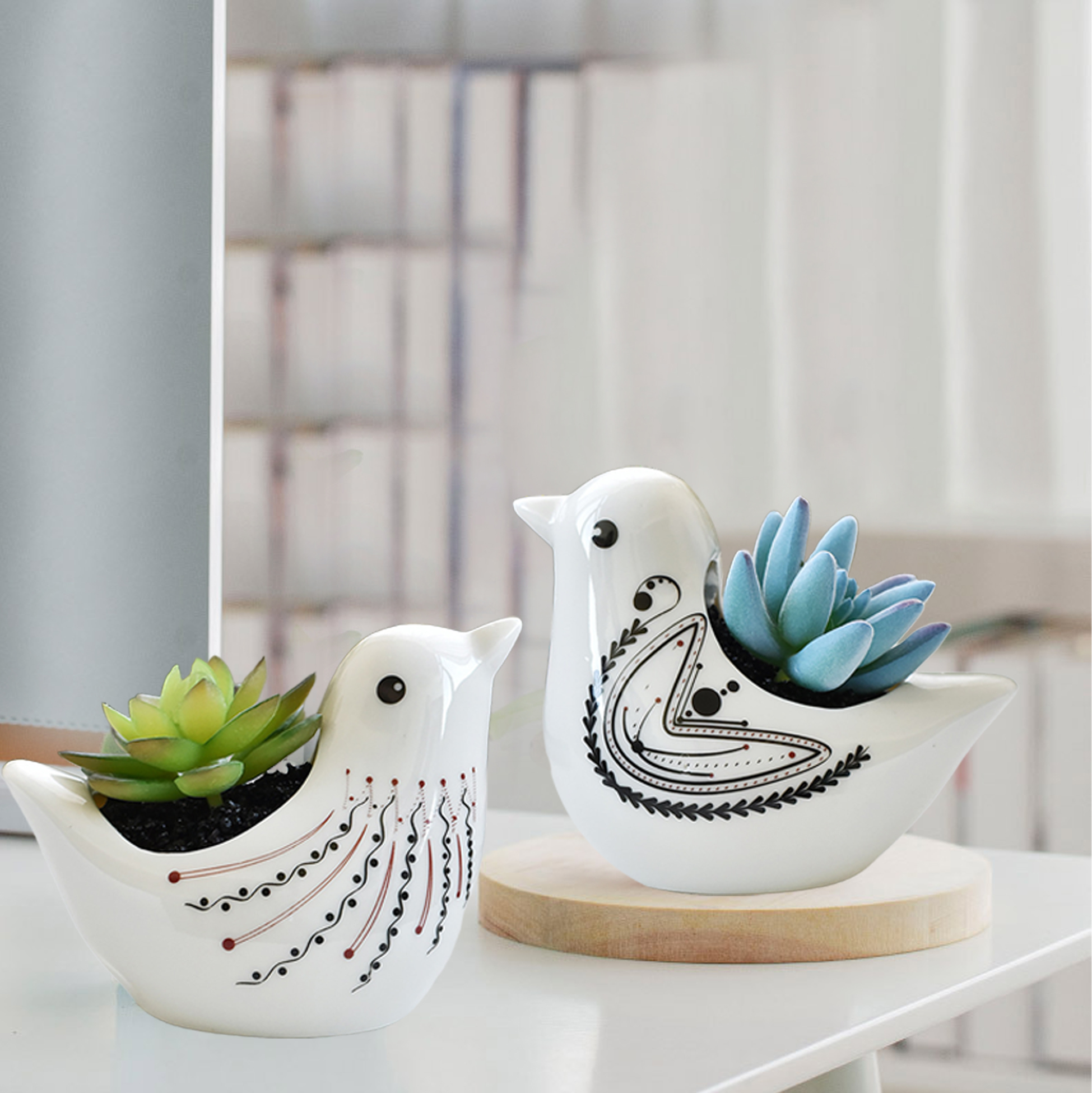 Set of 2 Birds Shaped Ceramic Succulent Pot