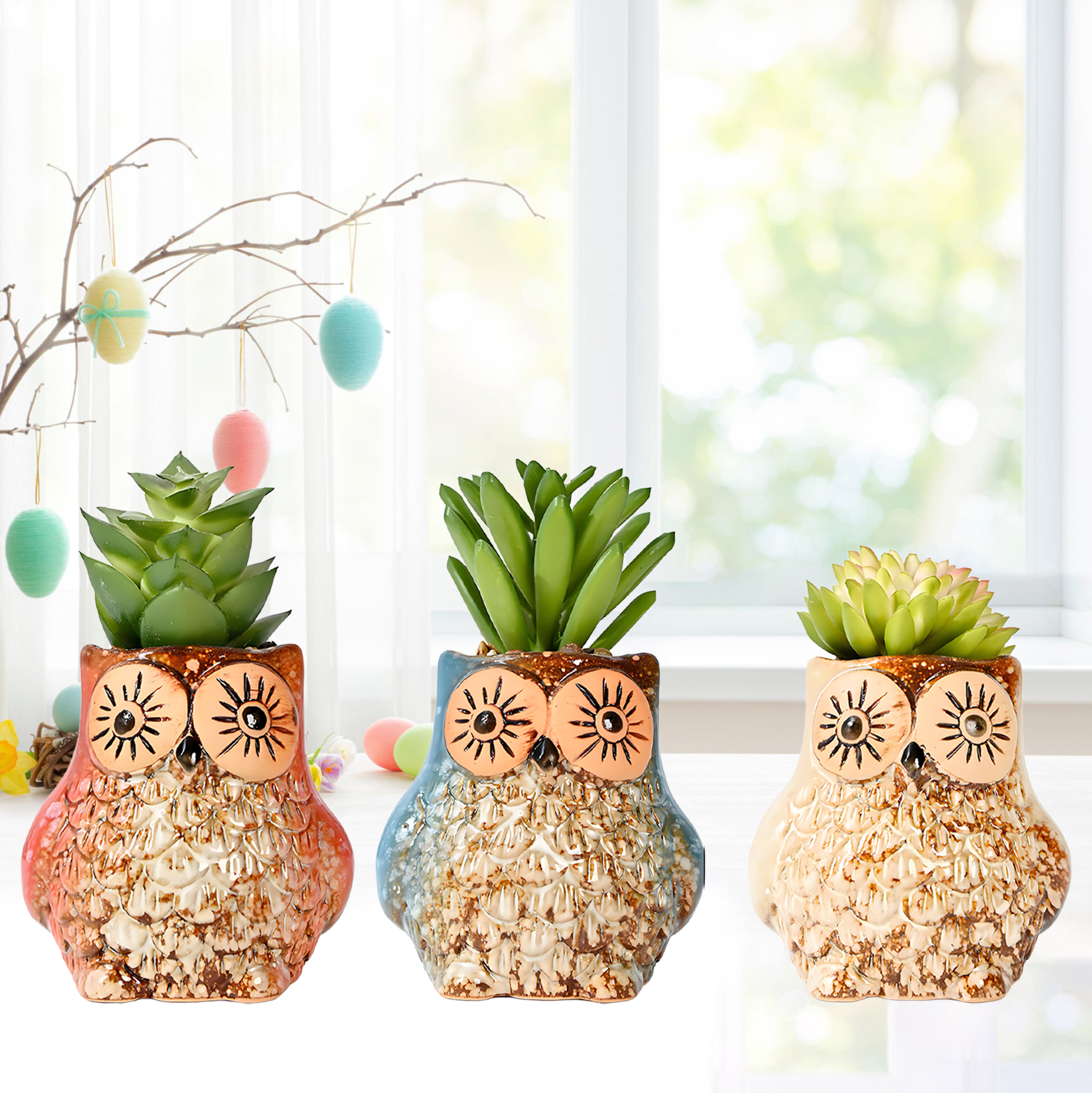 Set of 3 Owl Succulent Pot