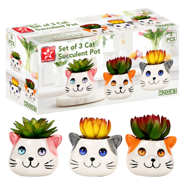 Set of 3 Cat Succulent Pot
