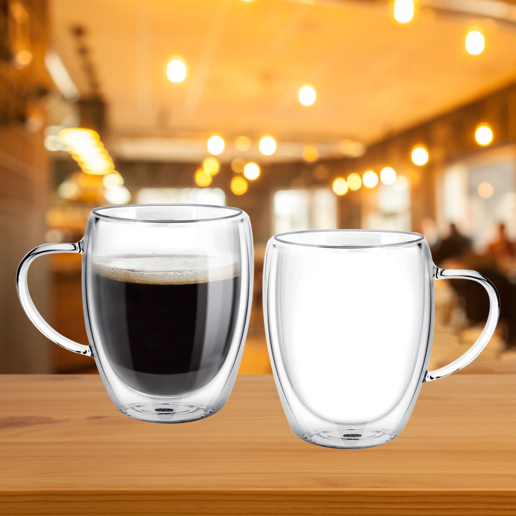 250ml/300ml/400ml Double Wall Clear Glass Coffee Mug With Handle