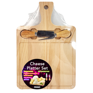 Natural Pine Wood Cheese Platter Set with Tools