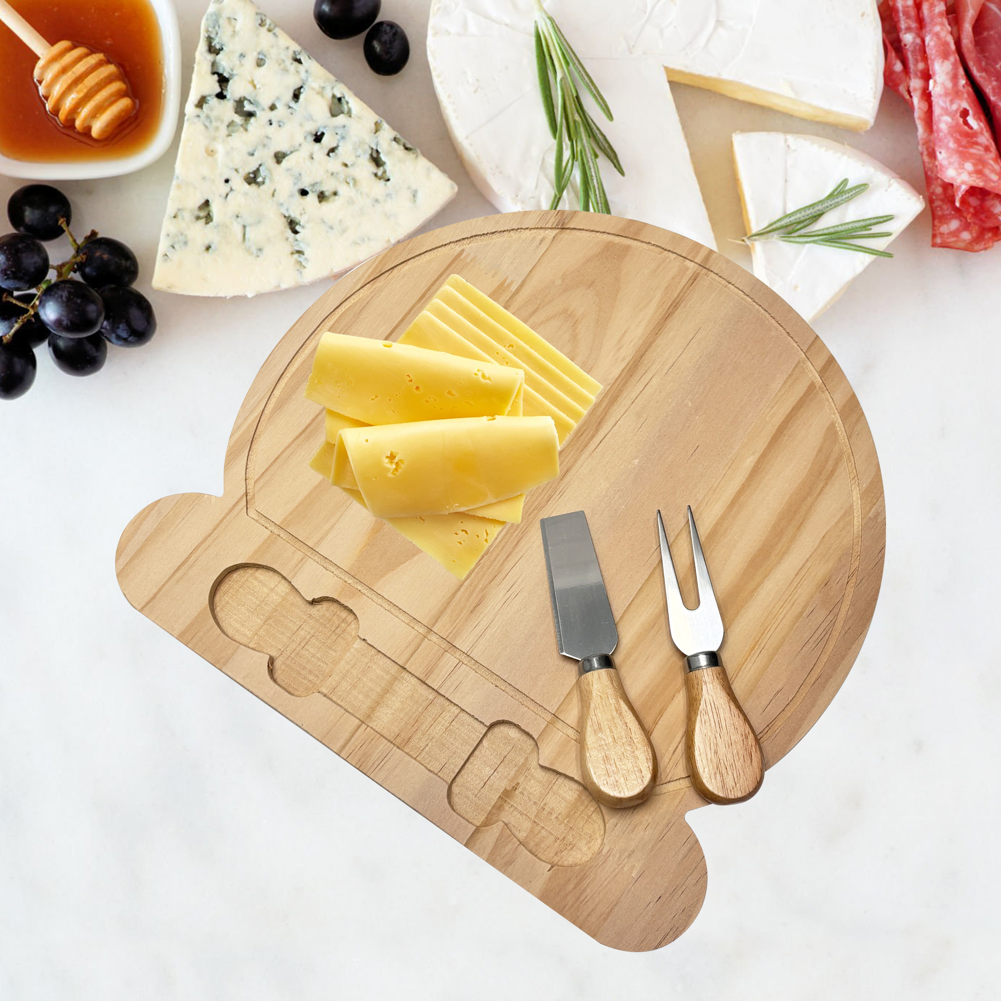 Unique Shaped Wooden Cheese Board Set