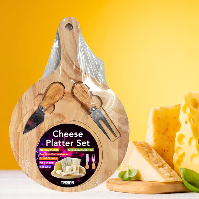 Round Wooden Cheese Board Set with Tools