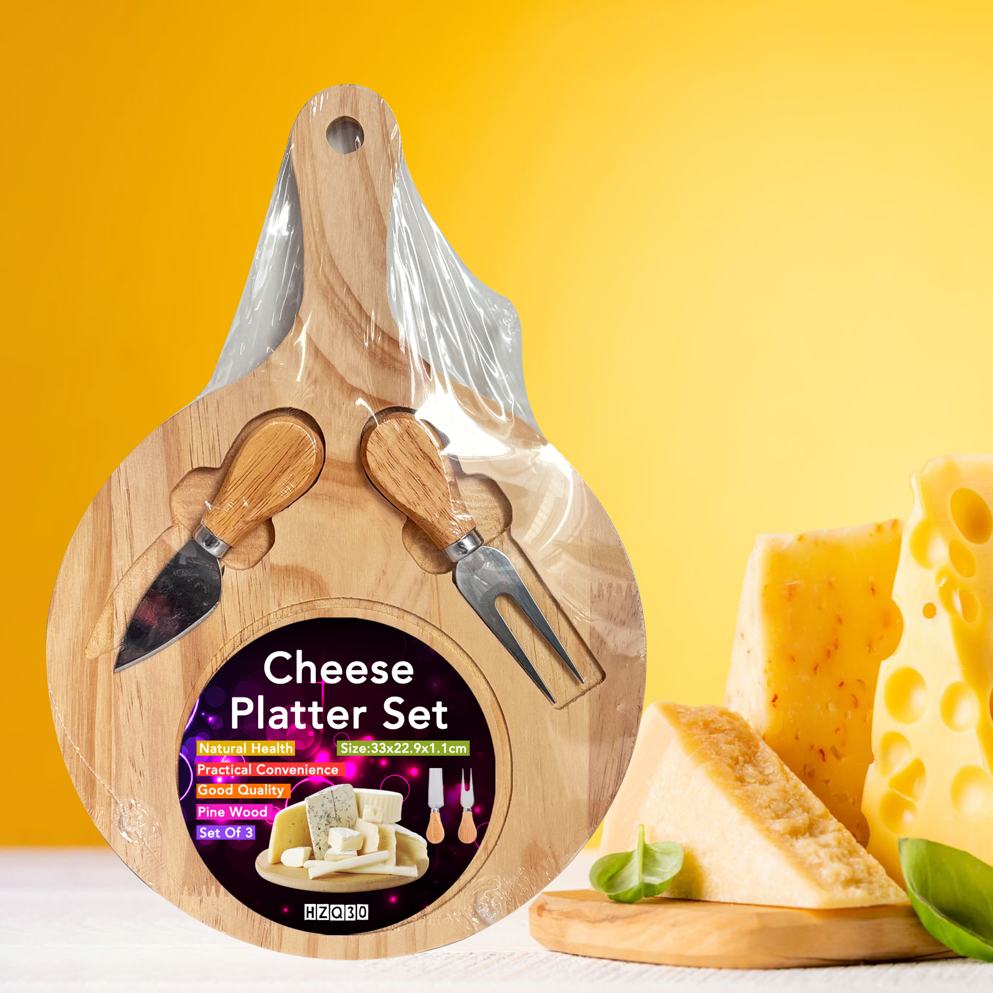 Round Wooden Cheese Board Set with Tools