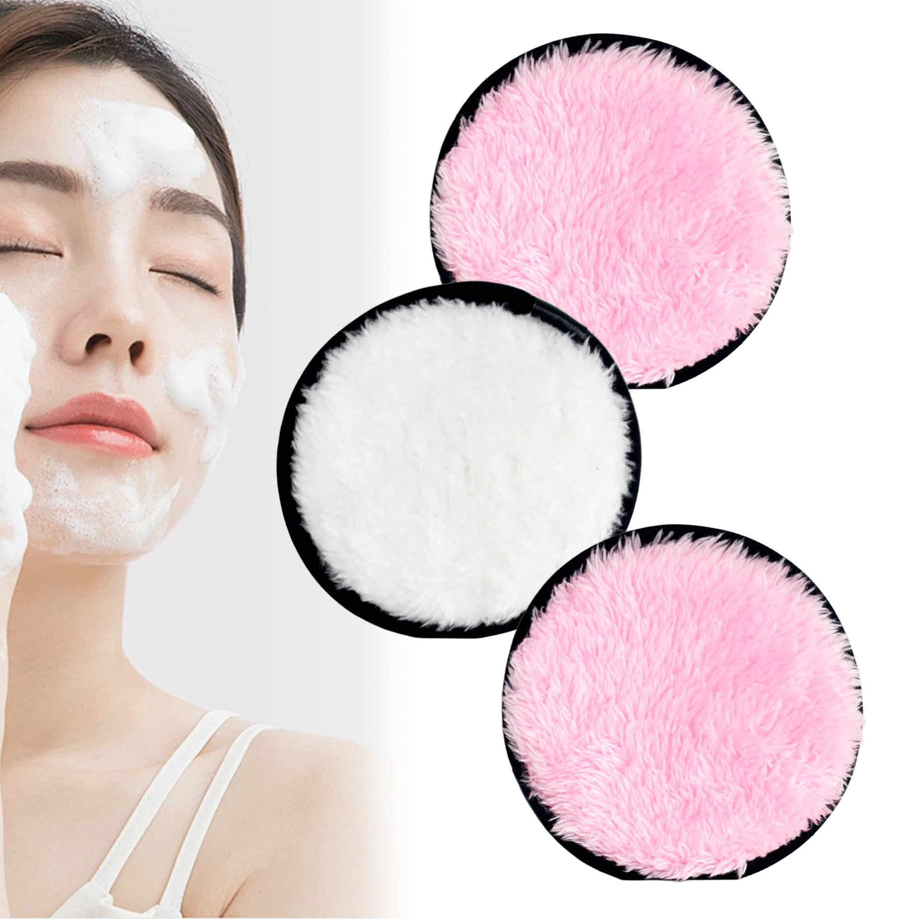 Set of 3 Reusable Plush Facial Cleansing Pads Set