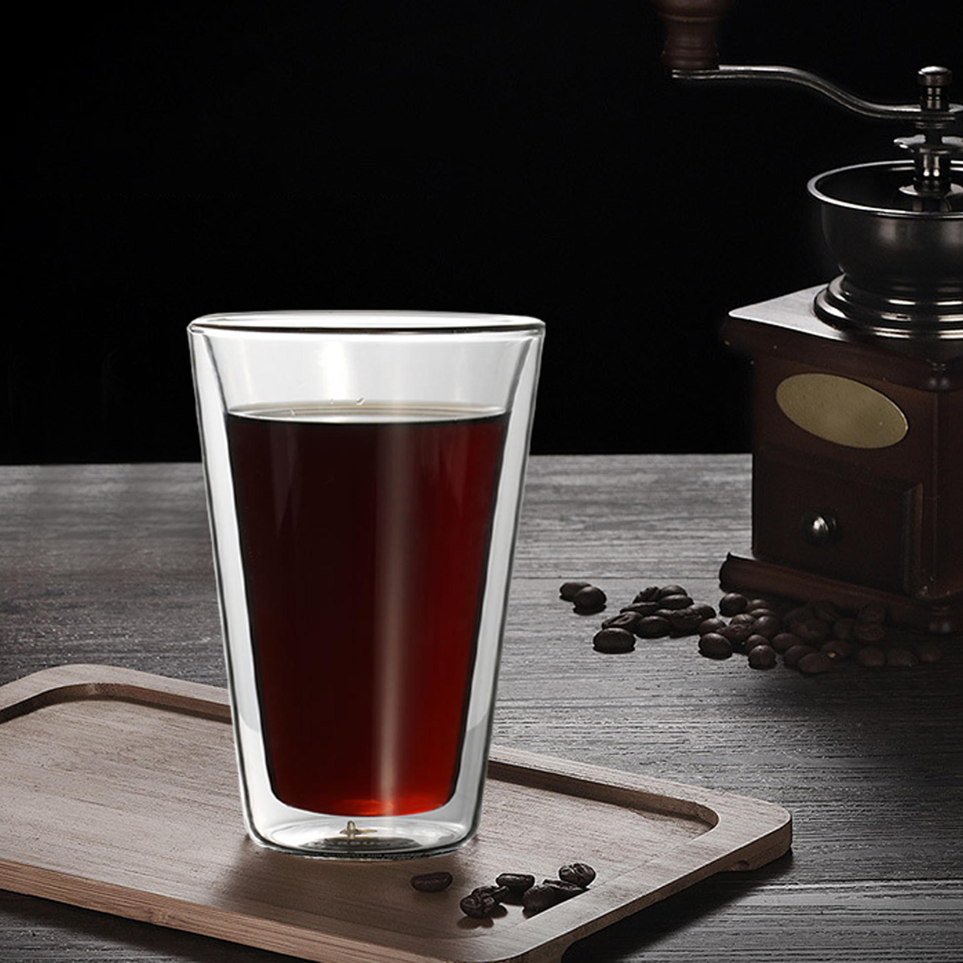300ml/400ml/500ml Double Walled Tapered Glass Tumbler