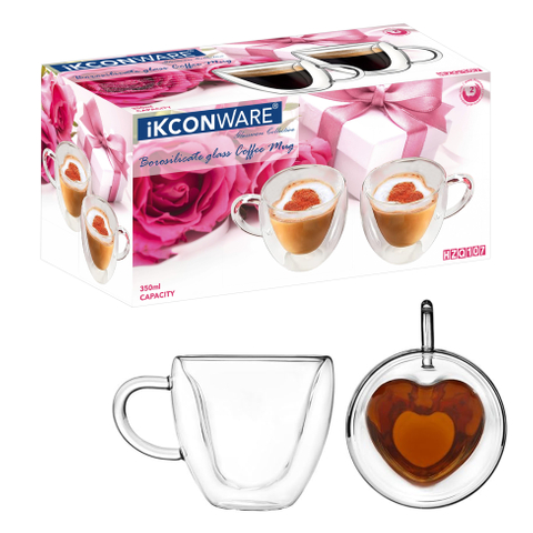 260ml Double-Wall Heart-themed Glass Coffee Mugs