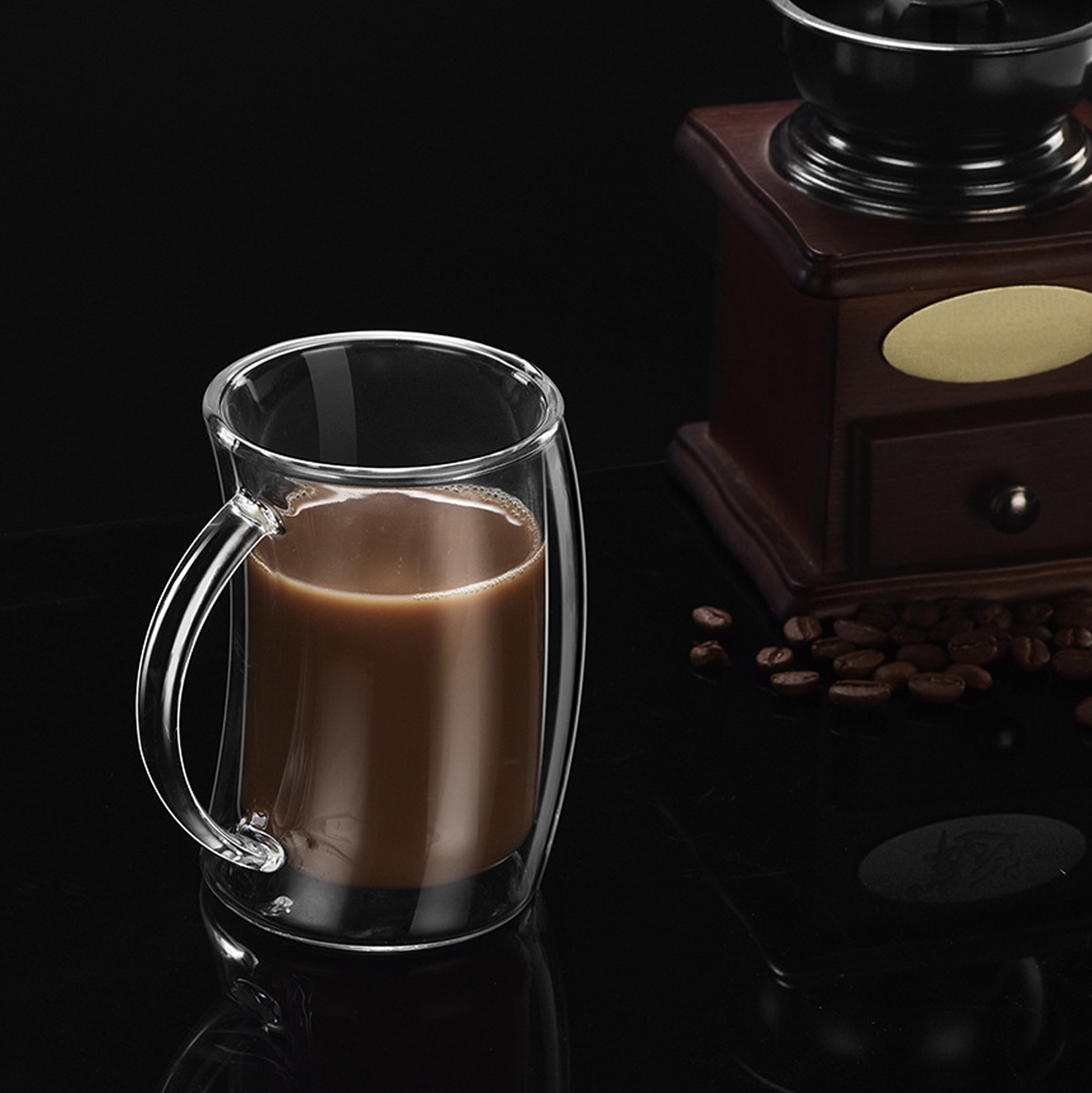 300ml/400ml Double Walled Glass Mug with Handle