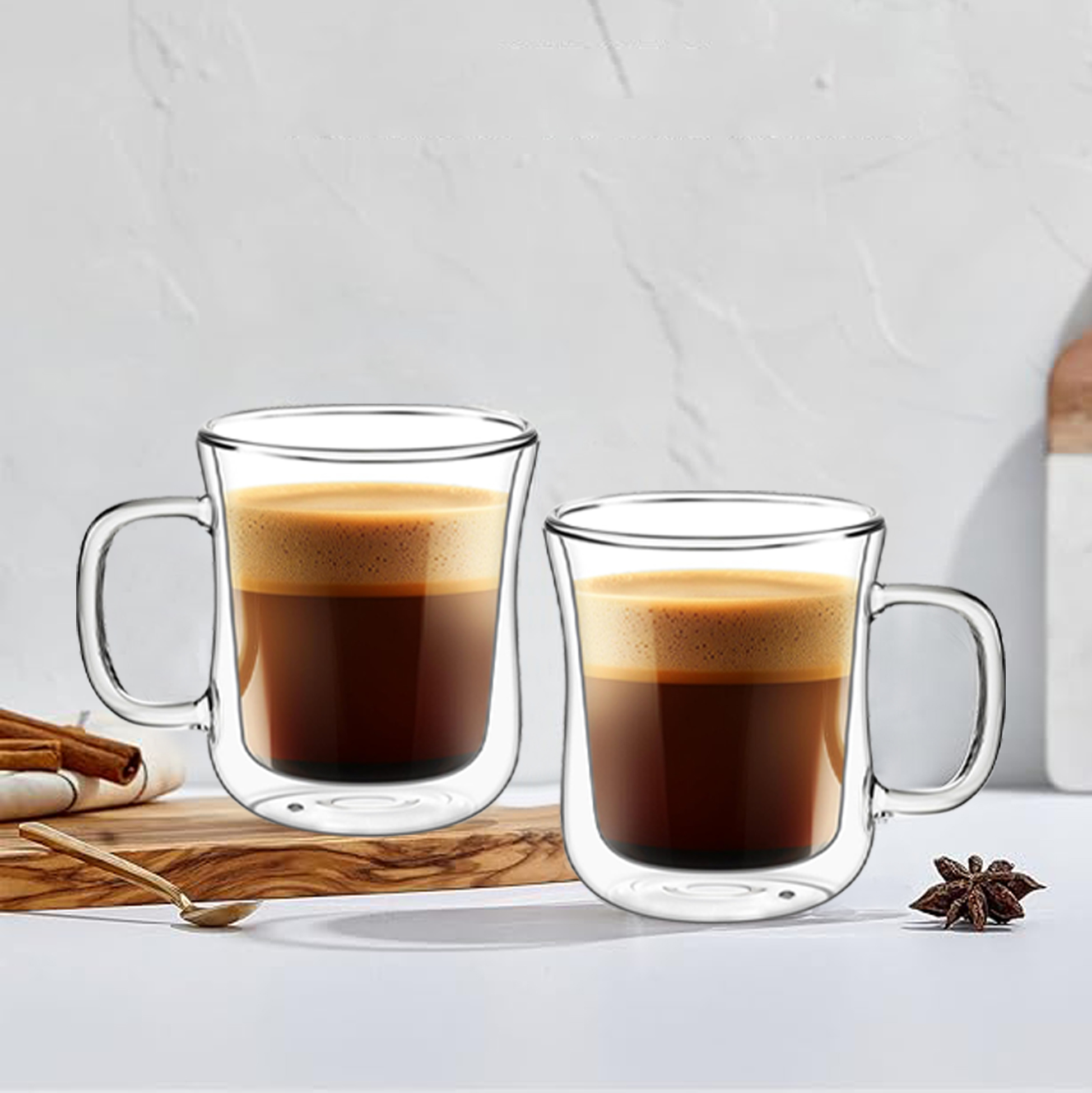230ml/350ml/450ml Double Walled Glass Coffee Mug with Handle