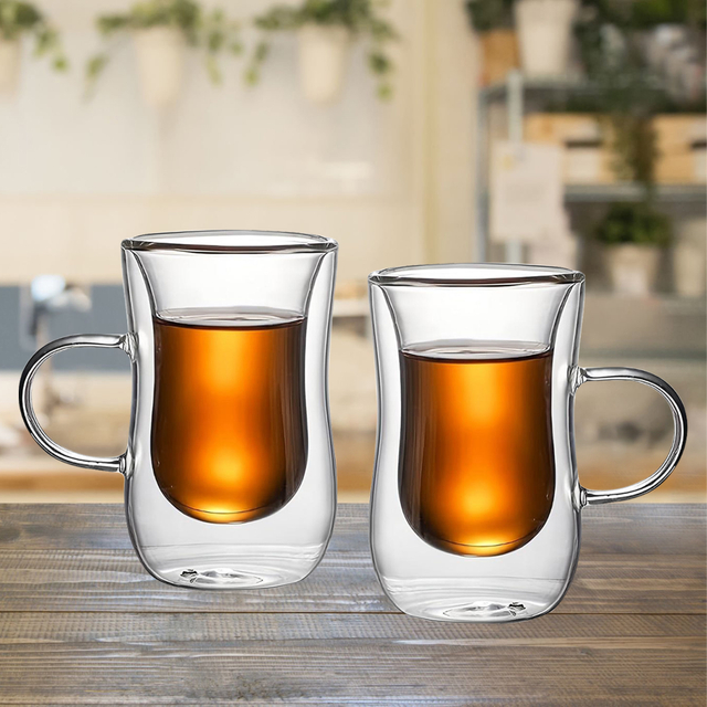 120ml Double Walled Glass Mug with Curved Design And Handle