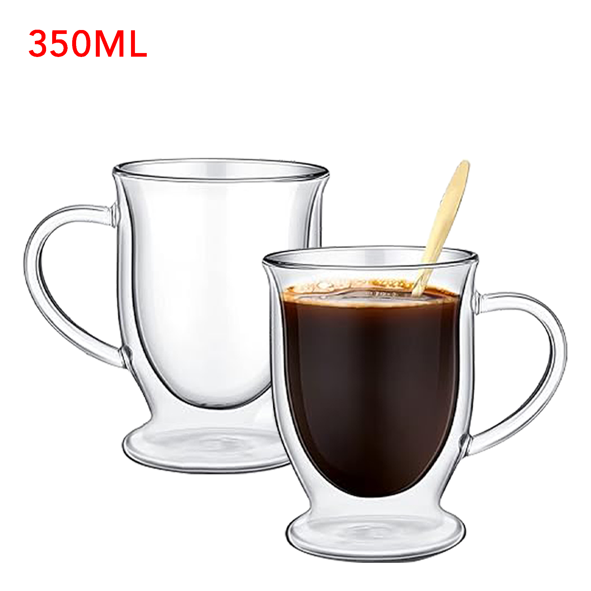 350ml Double Walled Glass Mug with Base And Handle