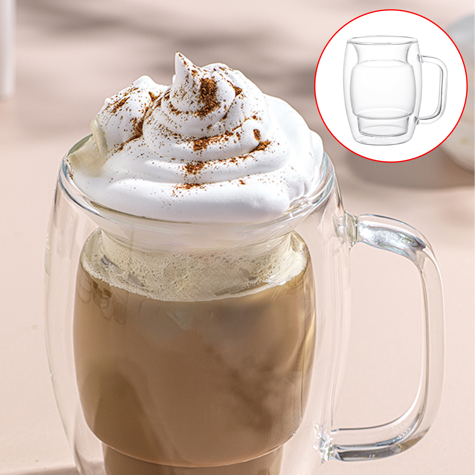 470ml Double Walled Glass Mug with Unique Shape And Handle