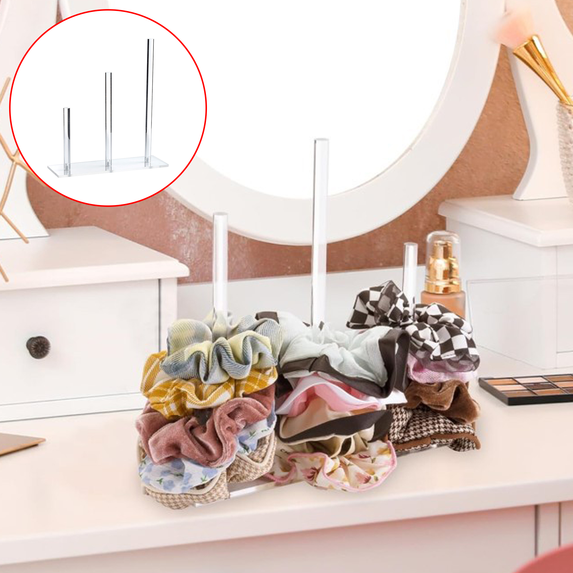 Clear Acrylic Hair Scrunchie & Tie Organizer Rack