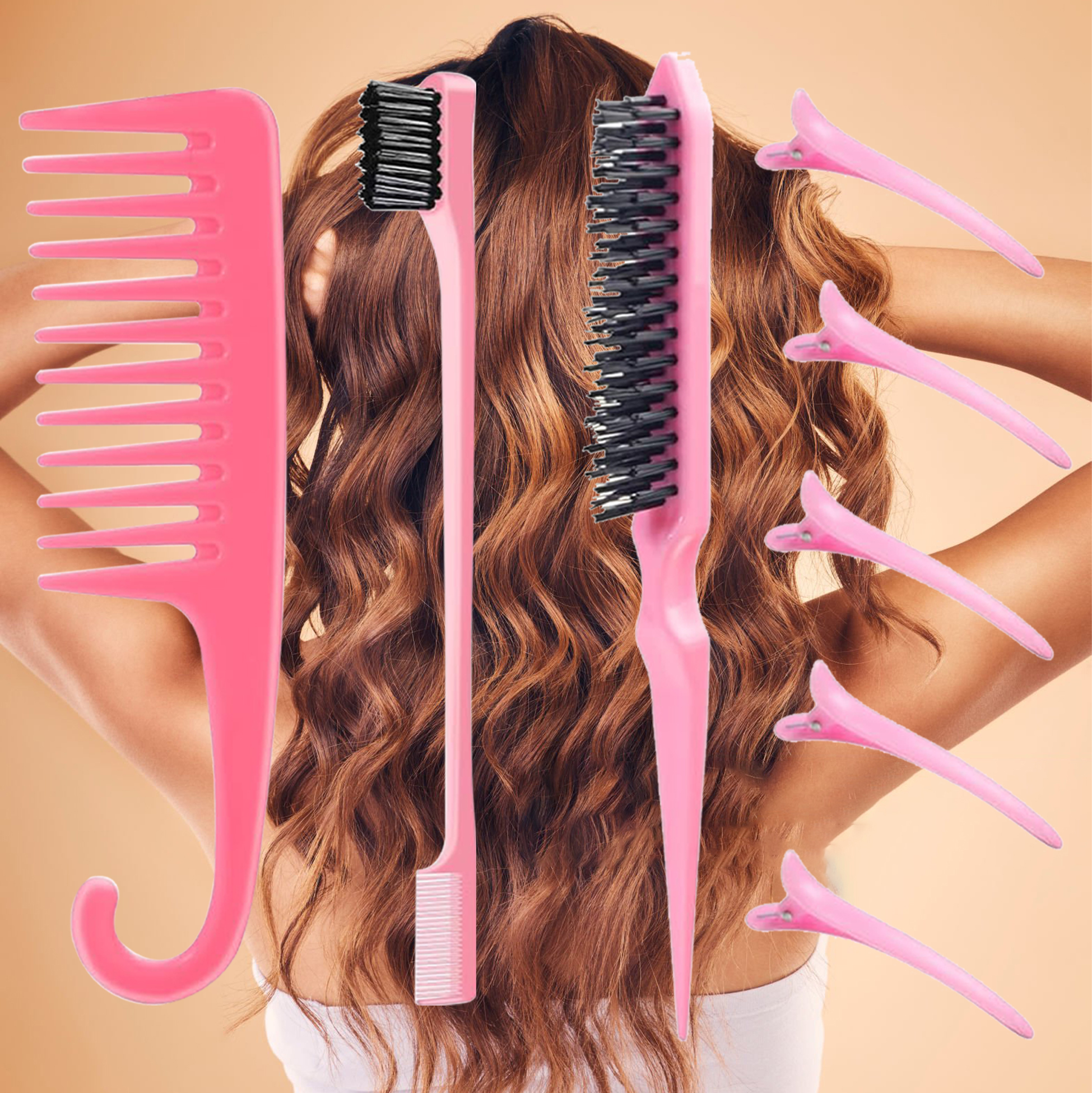 Pink Hair Styling Tool Set of 8