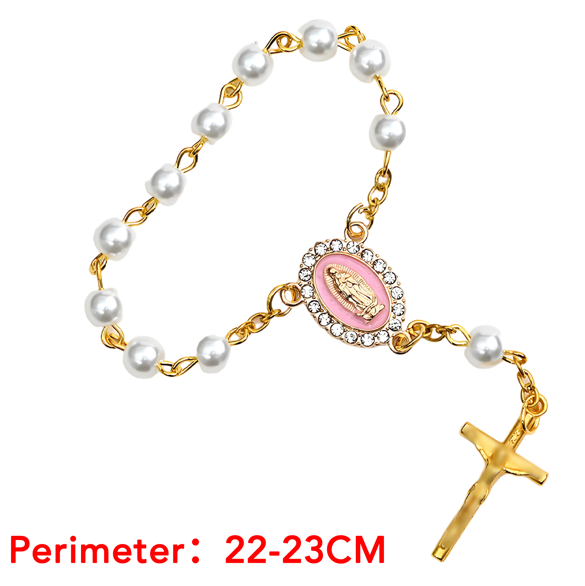 Pearl-Beaded Rosary Bracelet with Virgin Mary & Cross