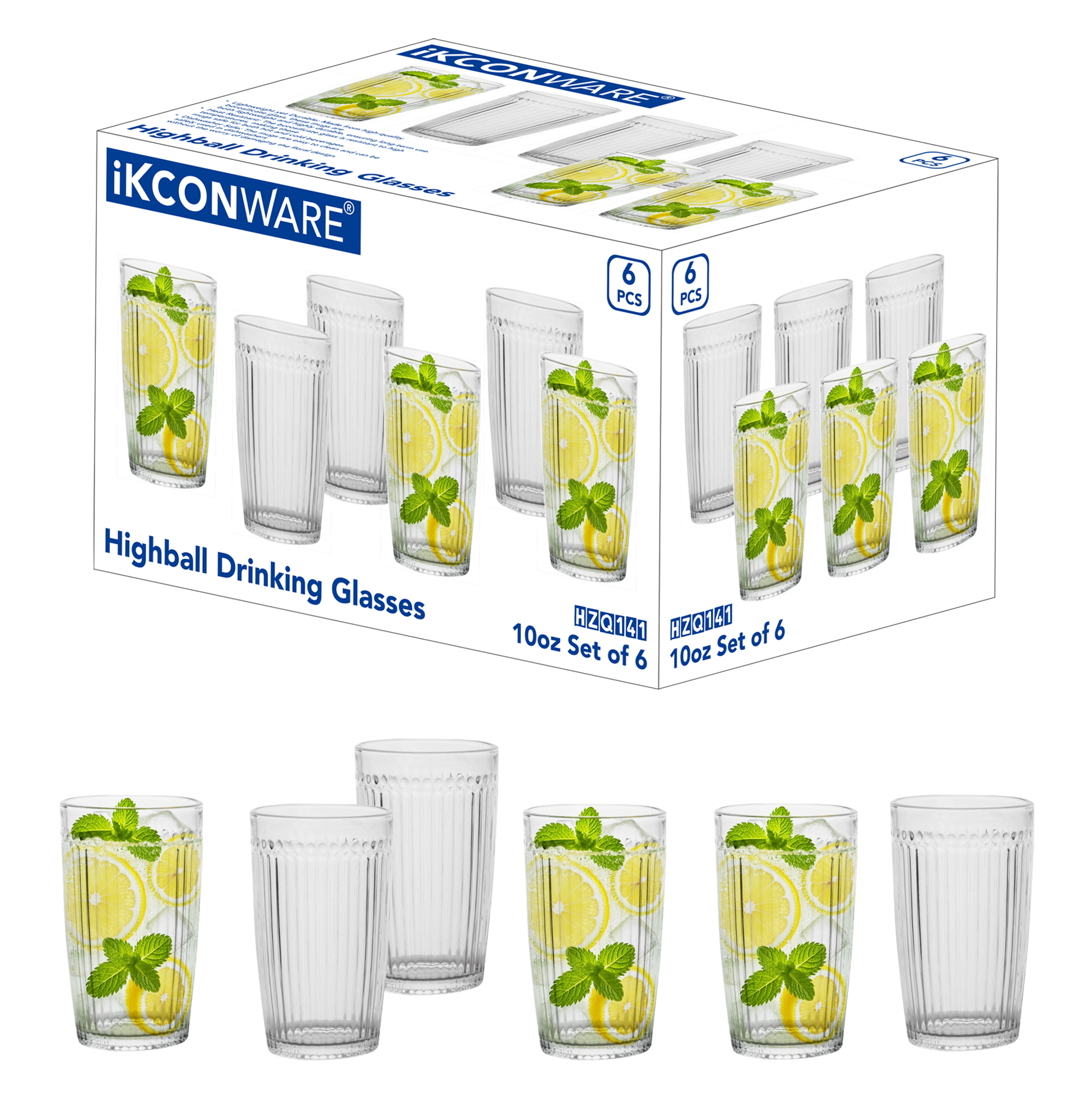 6-Piece Ribbed Glass Tumbler Set